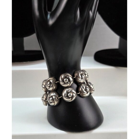 Vintage Sterling Silver Swirl Link Bracelet 925 Mexico Hand Crafted 7inch 48gr - Picture 1 of 10